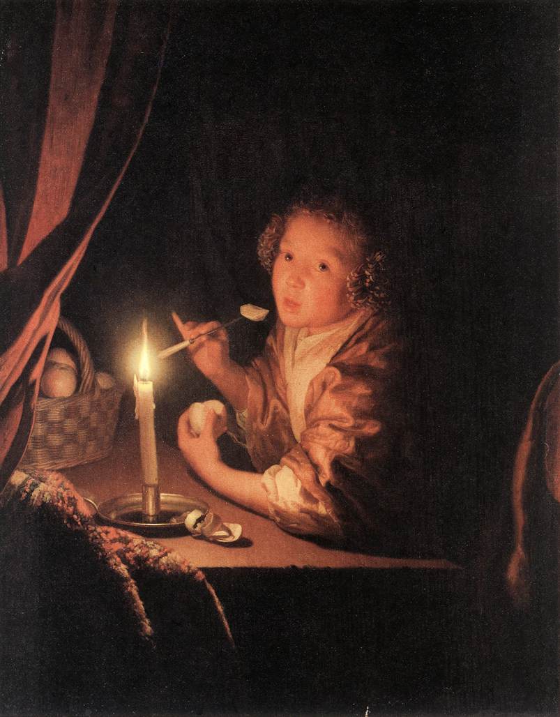 Girl Eating an Apple, vintage artwork by Godfried Schalcken, 12x8" (A4) Poster
