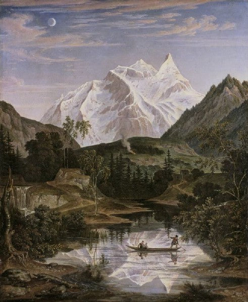 Mountain Landscape with Lake, vintage artwork by Joseph Anton Koch, 12x8" (A4) Poster
