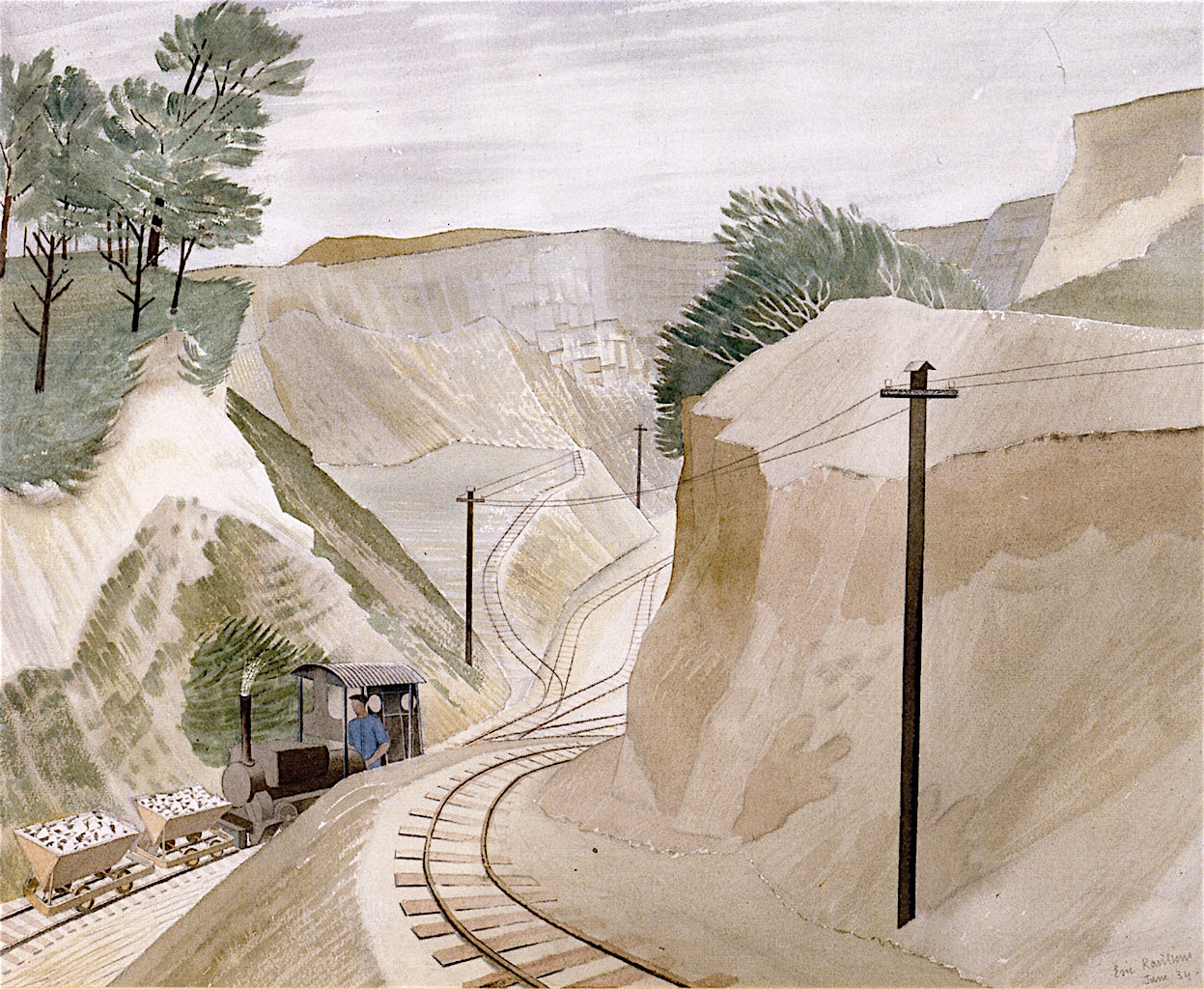 The Cement Pit, vintage artwork by Eric Ravilious, 12x8" (A4) Poster