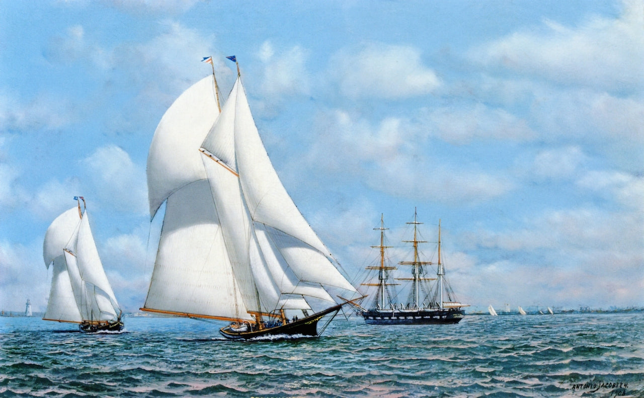 Tidal Wave and Dreadnought, vintage artwork by Antonio Jacobsen, 12x8" (A4) Poster