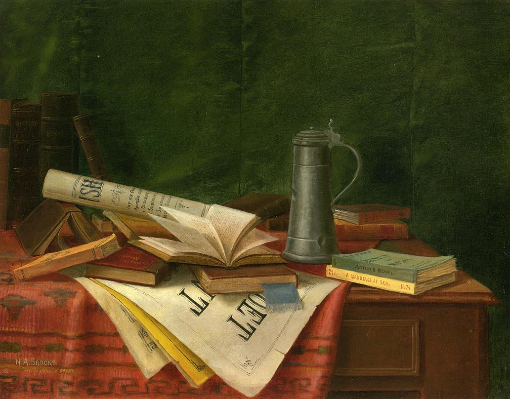 Tabletop Still Life, vintage artwork by Nicholas Alden Brooks, 12x8" (A4) Poster