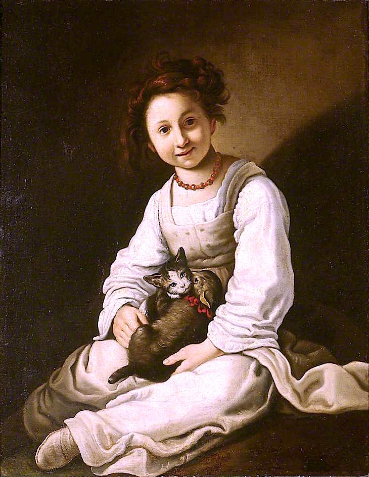Girl with a Dog and a Kitten, vintage artwork by Attributed to Giacomo Cipper, 12x8" (A4) Poster