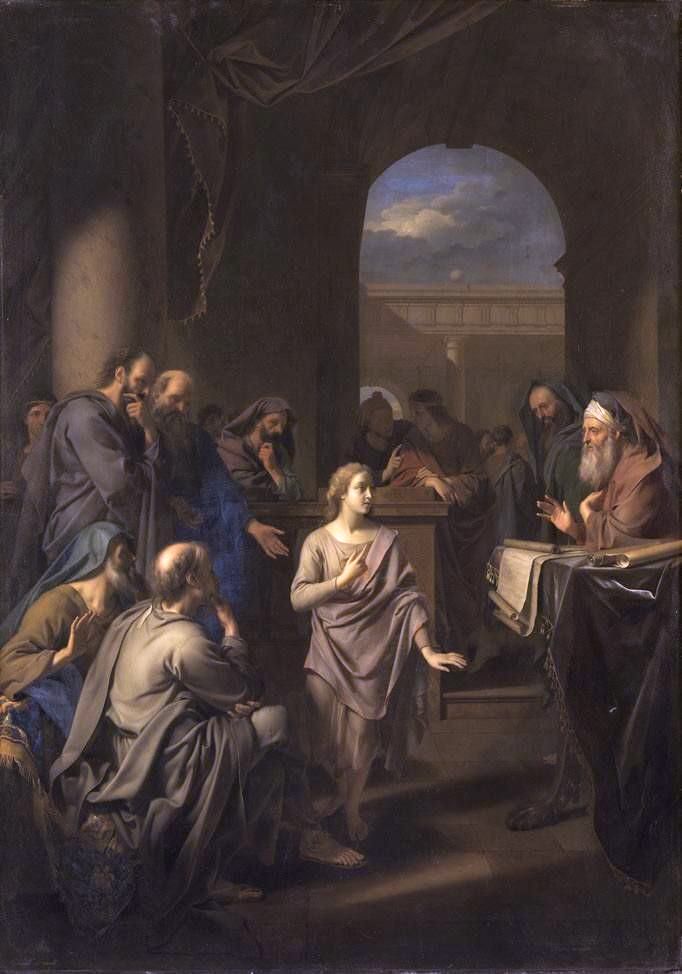 The Twelve Year Old Jesus in the Temple, vintage artwork by Adriaen van der Werff, 12x8" (A4) Poster