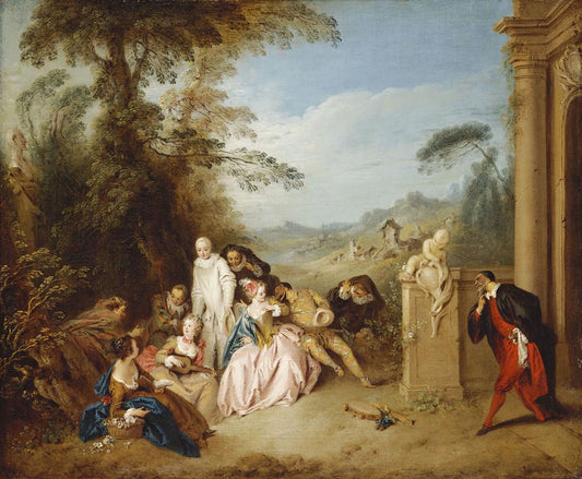 Fete Champetre with Italian Comedians, vintage artwork by Jean-Baptiste Pater, 12x8" (A4) Poster