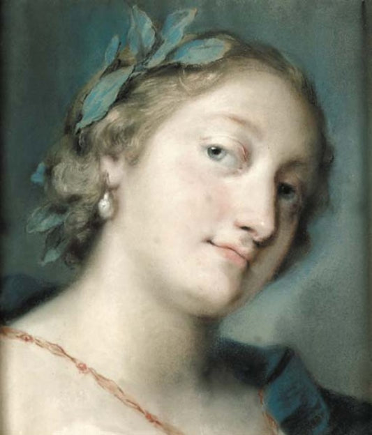Portrait of a Poetess Crowned with a Laurel Wreath, vintage artwork by Rosalba Carriera, 12x8" (A4) Poster
