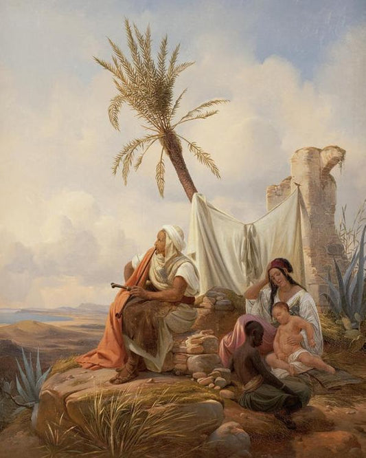 An Encampment, with Figure Smoking a Pipe, vintage artwork by Niels Simonsen, A3 (16x12") Poster Print