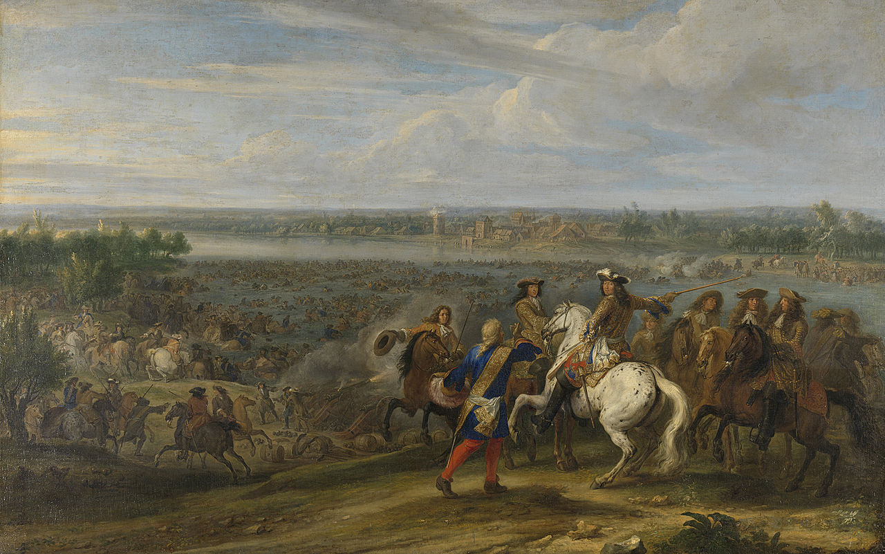 Louis XIV Enters Lobith, vintage artwork by Adam Frans van der Meulen, 12x8" (A4) Poster