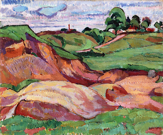 Hilly Landscape with Sand Pit at Ebersberg, vintage artwork by Oskar Moll, 12x8" (A4) Poster