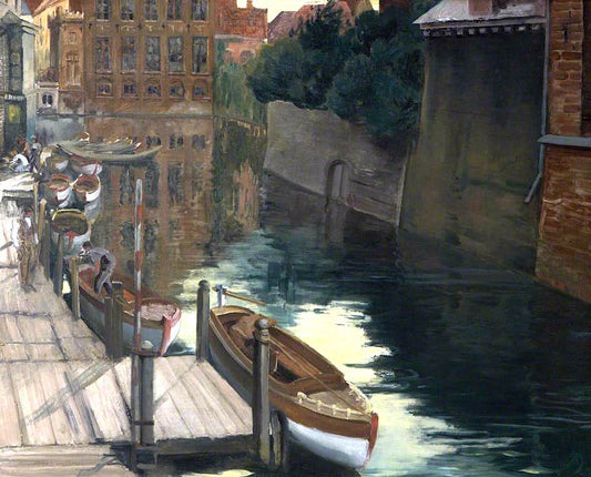 The Landing Place, Bruges, vintage artwork by Boris Vladimirovic de Heroys, 12x8" (A4) Poster