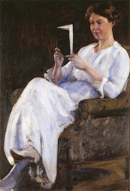 Self-Portrait, Reading, vintage artwork by Lucy May Stanton, 12x8" (A4) Poster