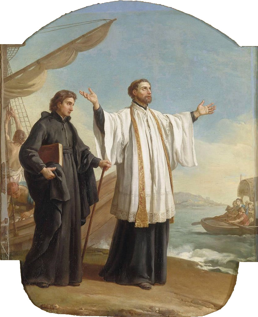 St François-Xavier Landing in China, vintage artwork by Joseph Marie Vien, 12x8" (A4) Poster