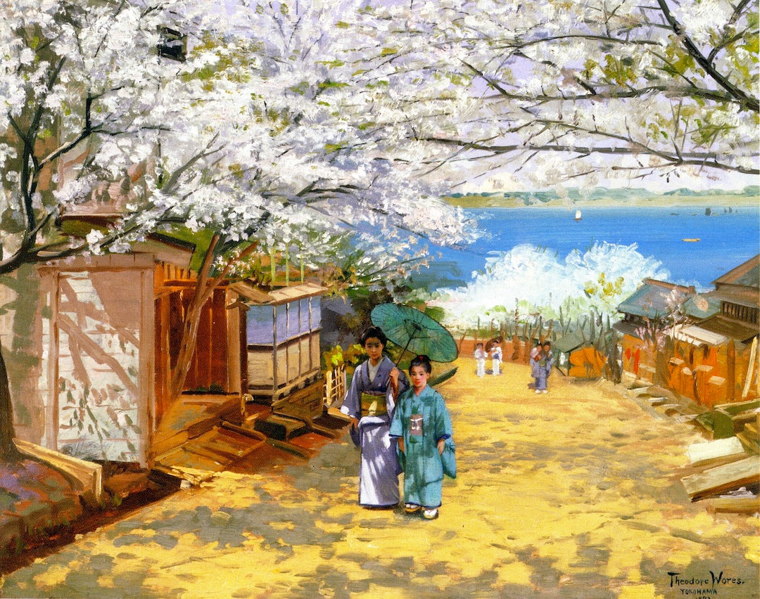 ne and Cherry Blossoms, Nogeyama, Yokohama by Theodore Wores,A3(16x12")Poster