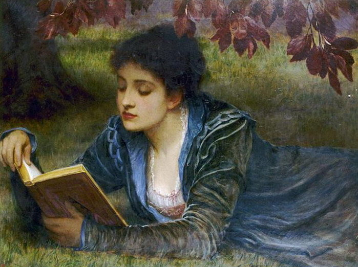 Girl reading, vintage artwork by Charles Edward Perugini, 12x8" (A4) Poster