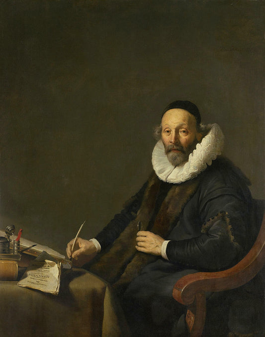 Johannes Wtenbogaert, Remonstrant minister in The Hague, vintage artwork by Jacob Adriaensz. Backer, 12x8" (A4) Poster