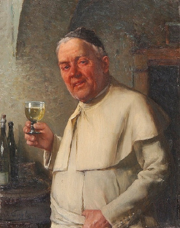 Monk in the Wine Cellar, vintage artwork by Josef Kinzel, 12x8" (A4) Poster