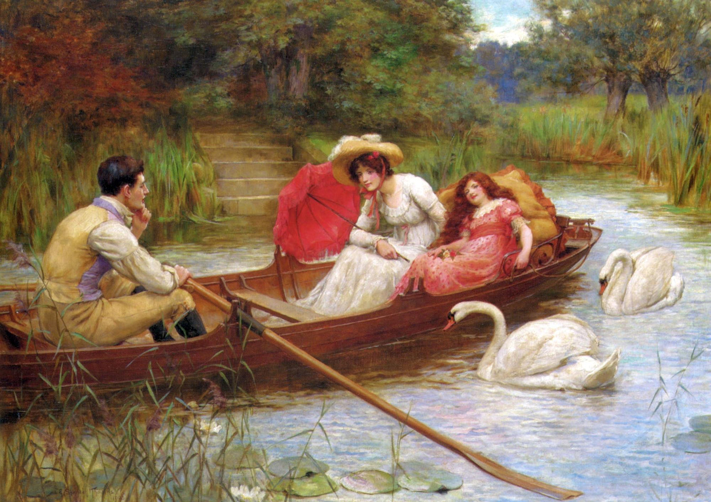 Summer Pleasures on the River, vintage artwork by George Sheridan Knowles, 12x8" (A4) Poster
