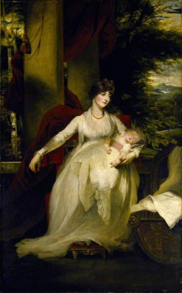 Lady Caroline Capel nee Paget, Holding Her Eldest Child, Harriet, vintage artwork by John Hoppner, 12x8" (A4) Poster