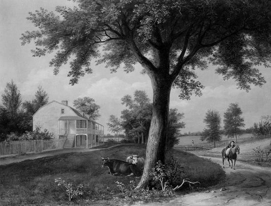 Milford, North Wales, Pennsylvania, vintage artwork by Thomas Birch, 12x8" (A4) Poster