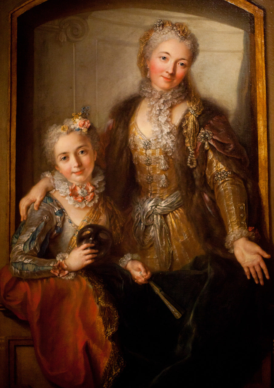 Portrait of Madame Dupille and her Daughter, vintage artwork by Charles-Antoine Coypel IV, 12x8" (A4) Poster