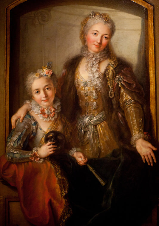 Portrait of Madame Dupille and her Daughter, vintage artwork by Charles-Antoine Coypel IV, 12x8" (A4) Poster