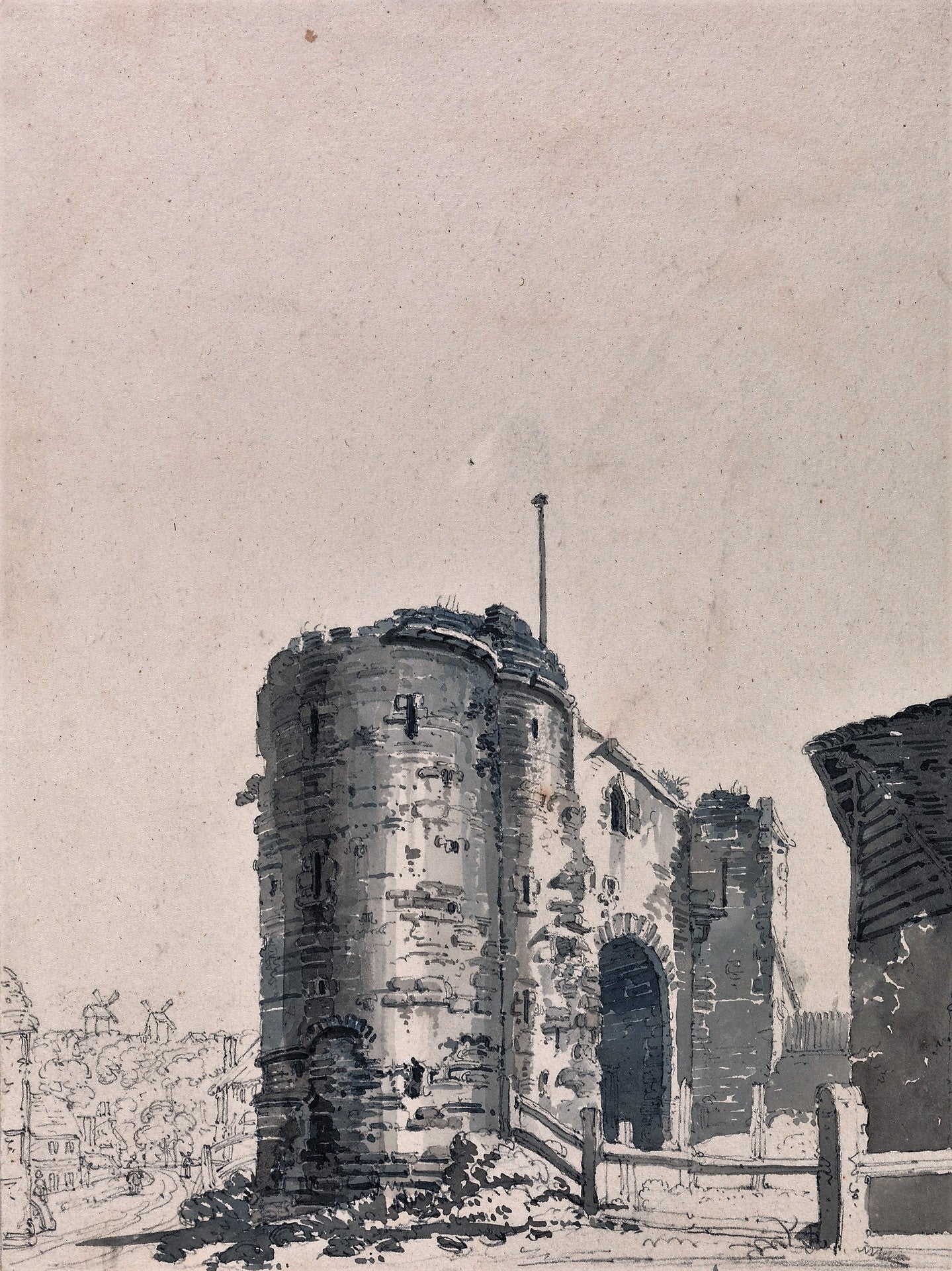 The Land Gate, Rye, Sussex, vintage artwork by Thomas Girtin, 12x8" (A4) Poster