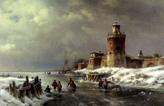 A Frozen River Landscape, vintage artwork by Lodewijk Johannes Kleijn, A3 (16x12") Poster Print