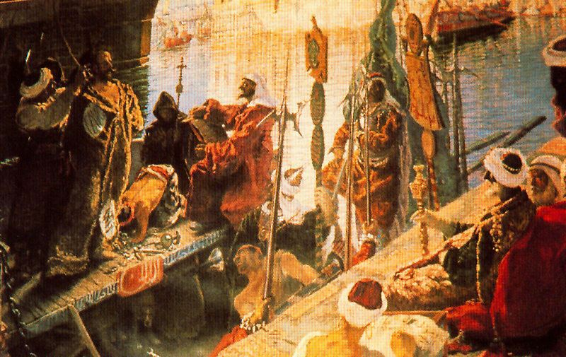 Cervantes en Argel, vintage artwork by Antonio Muñoz Degrain, 12x8" (A4) Poster