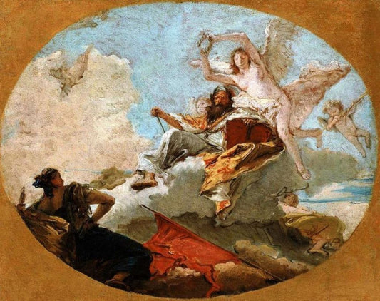 Study for The Crowning of Merit, vintage artwork by Giovanni Battista Tiepolo, 12x8" (A4) Poster