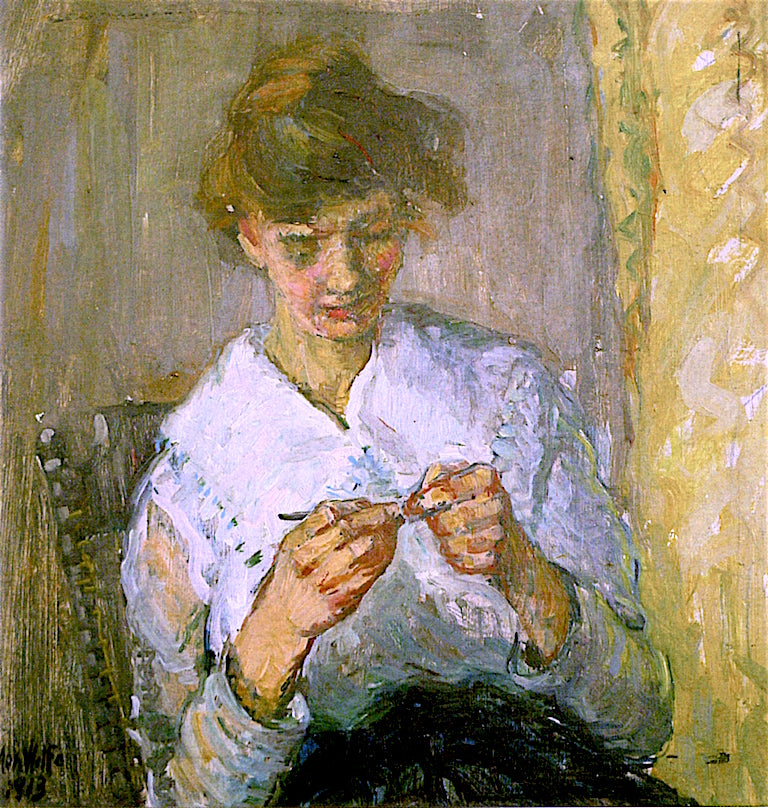 Woman Crocheting, vintage artwork by Ada Augusta Wolfe, 12x8" (A4) Poster