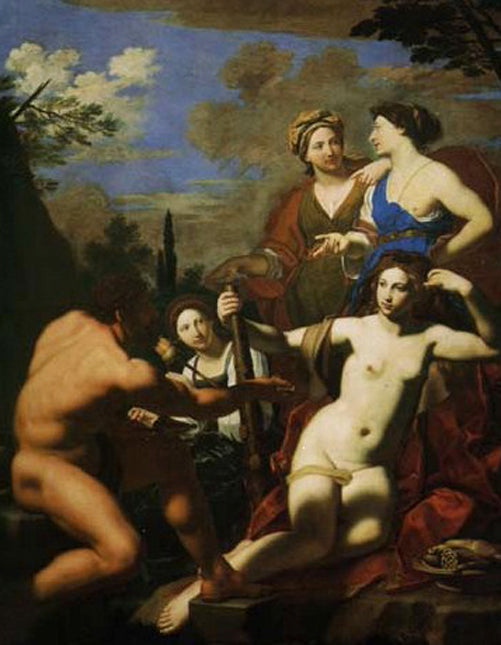 Hercules and Omphalos, vintage artwork by Michele Desubleo, 12x8" (A4) Poster
