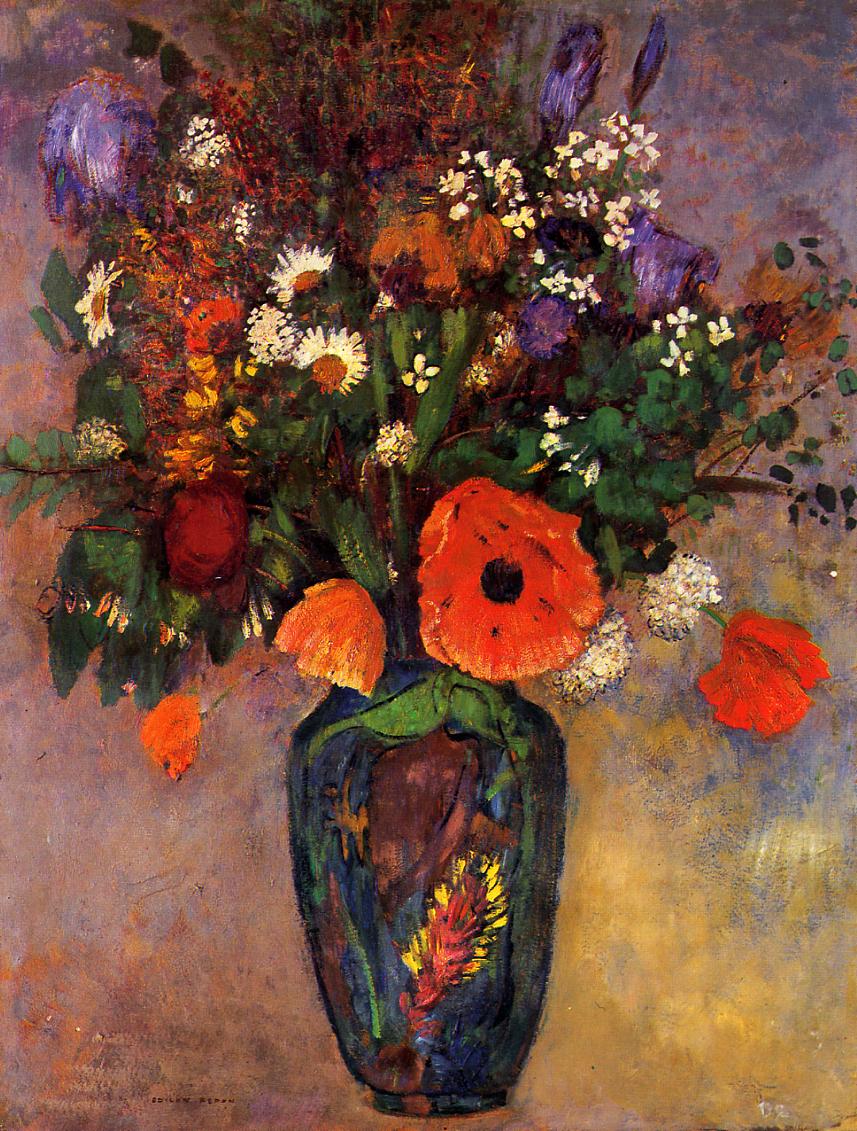Bouquet of Flowers in a Vase, vintage artwork by Odilon Redon, 12x8" (A4) Poster