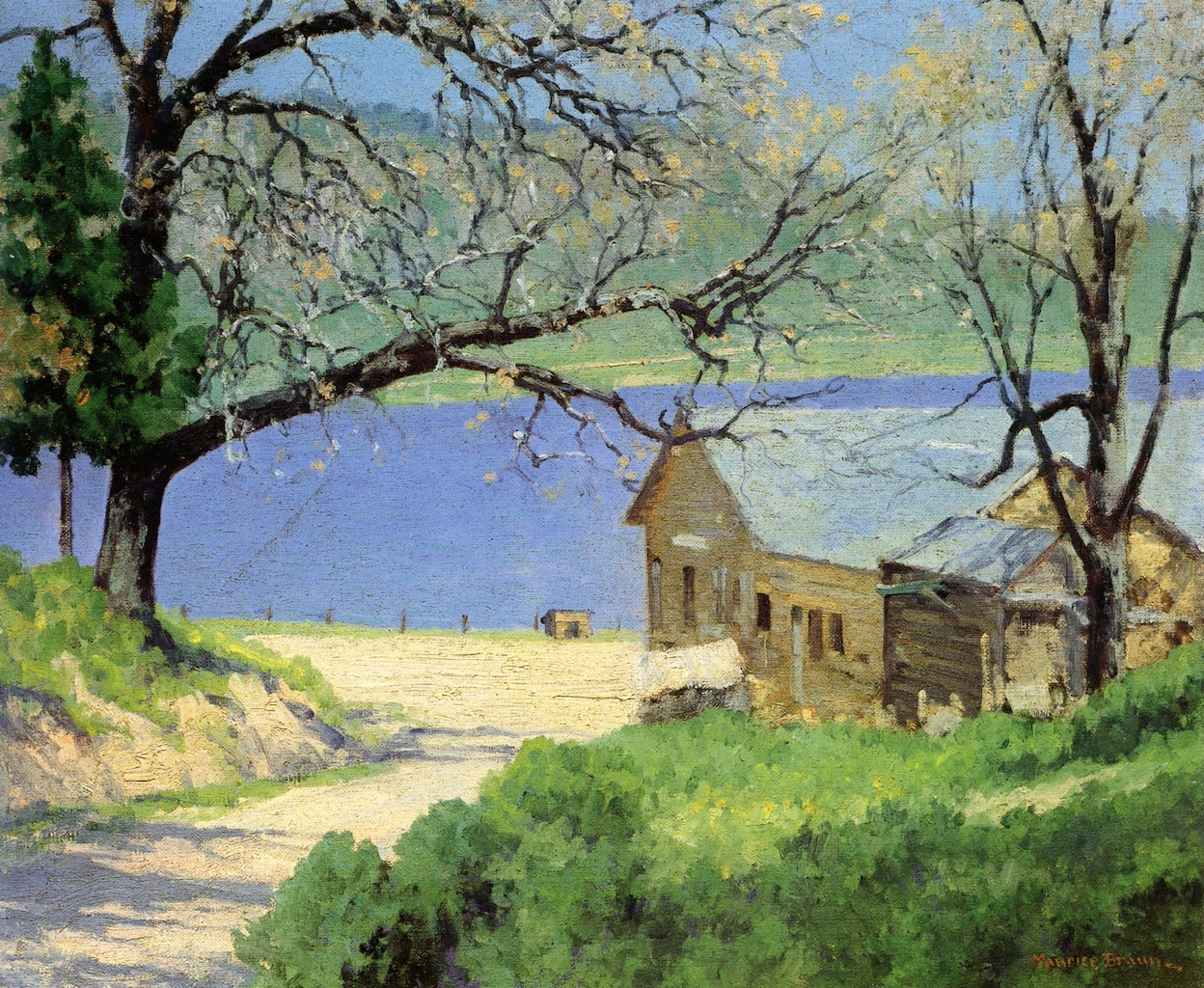Lake Cuyamaca - Old Hotel, vintage artwork by Maurice Braun, 12x8" (A4) Poster