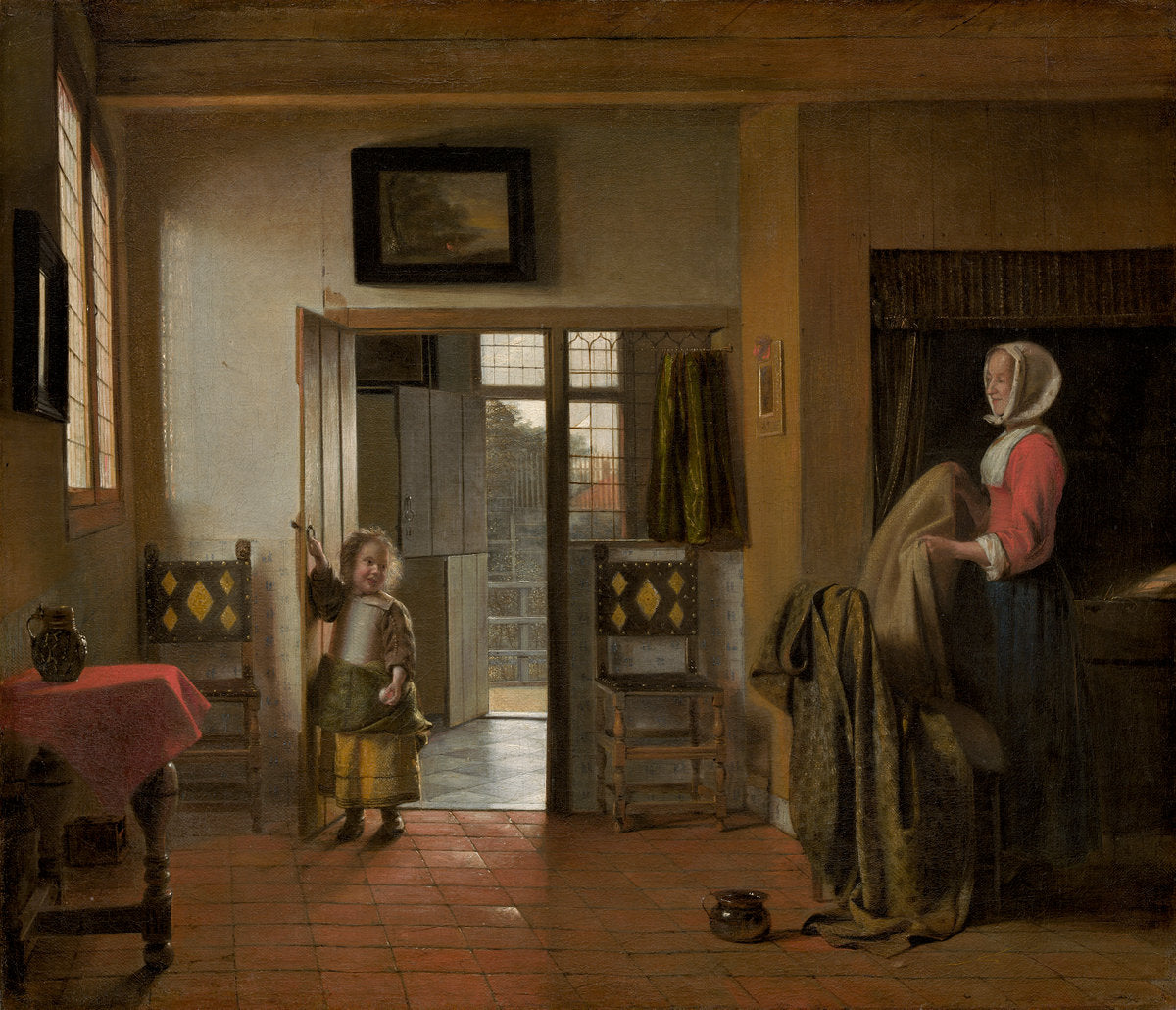 The Bedroom, vintage artwork by Pieter de Hooch, 12x8" (A4) Poster
