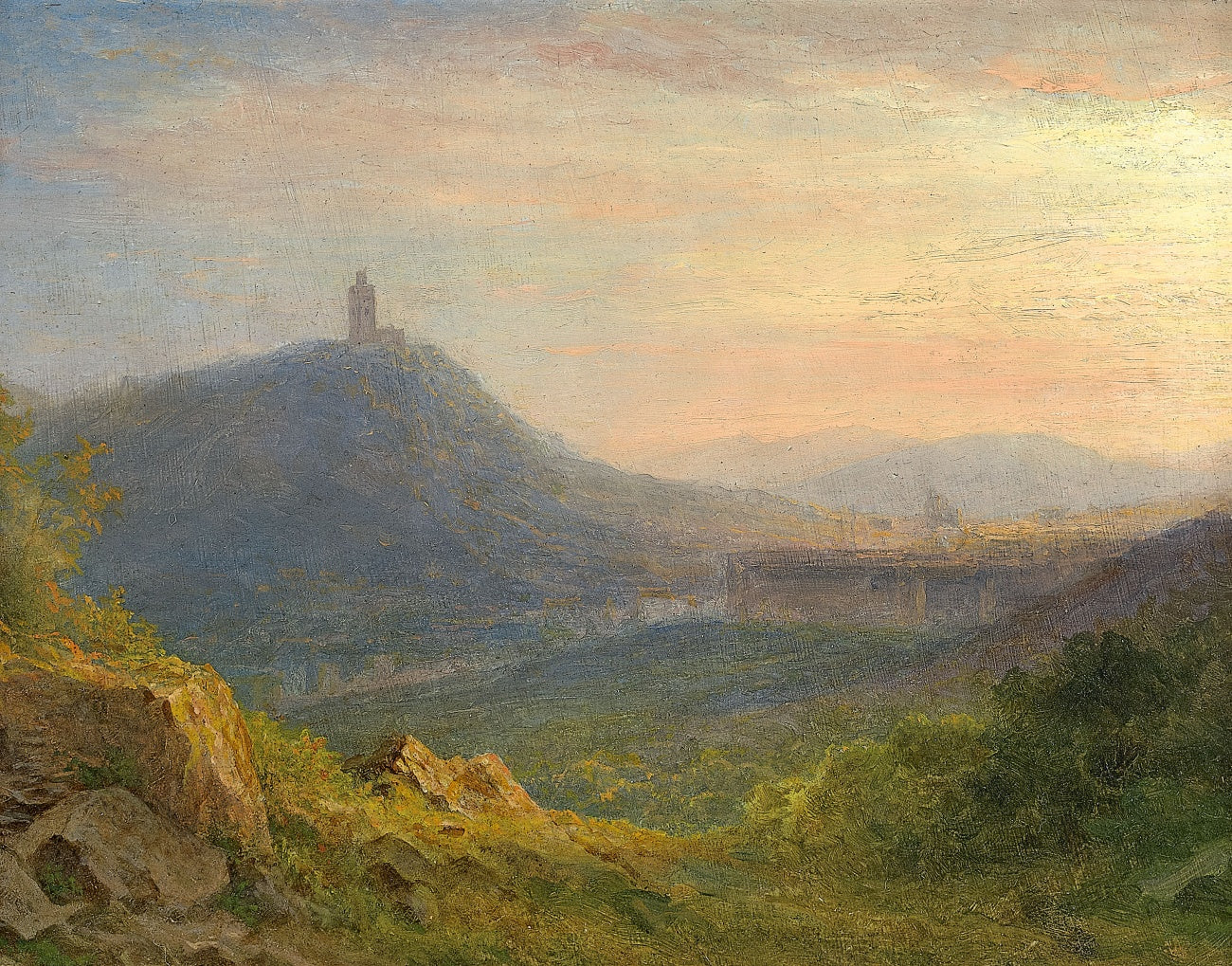 Hilly Landscape with a Castle Ruin, vintage artwork by Carl Morgenstern, A3 (16x12") Poster Print