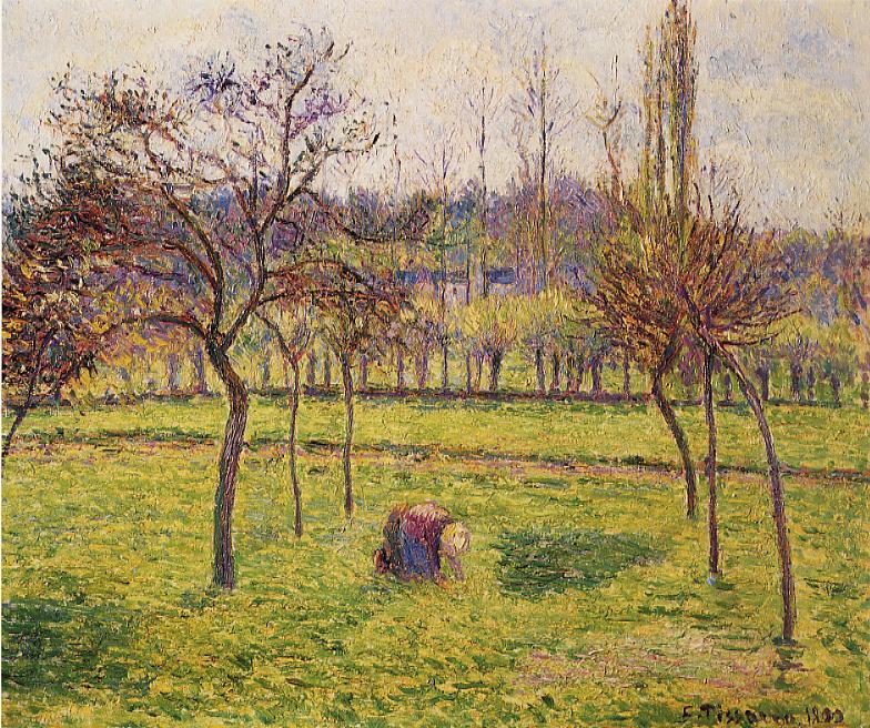 Apple Trees in a Field, vintage artwork by Camille Pissarro, 12x8" (A4) Poster