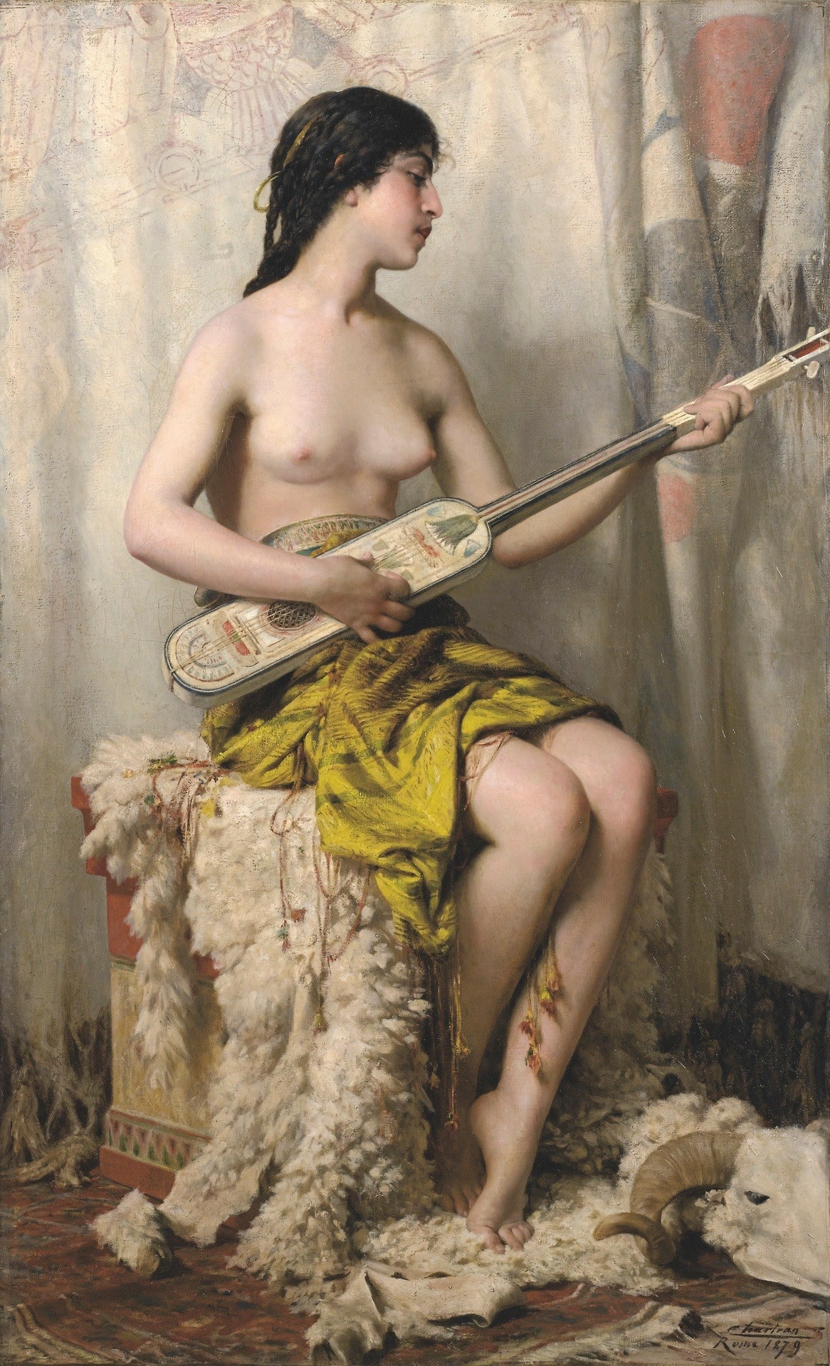 The Mandore Player, vintage artwork by Theobald Chartran, 12x8" (A4) Poster