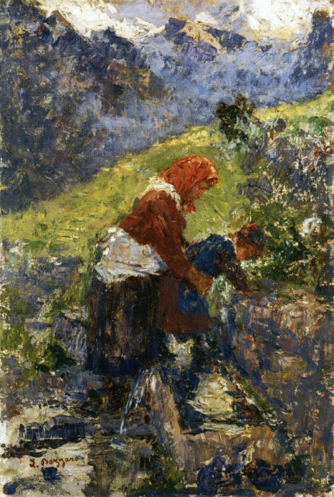 Mother and Child at the Fountain by Leonardo Bazzaro,A3(16x12")Poster