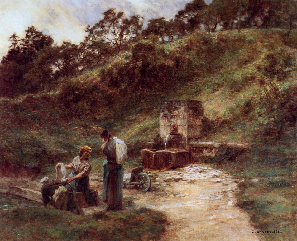 Near the Fountain, vintage artwork by Leon Augustin Lhermitte, 12x8" (A4) Poster