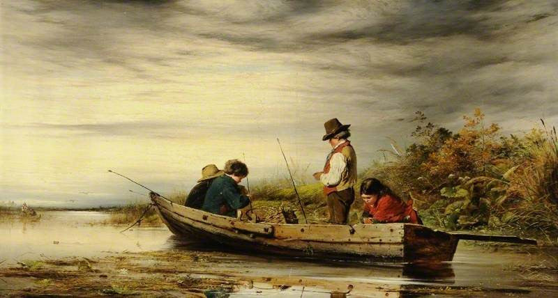 The Perch Fishers, vintage artwork by Erskine Nicol, 12x8" (A4) Poster