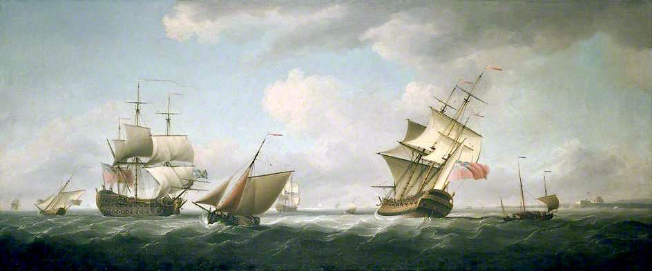 Shipping in a Breeze, with a Cutter close-hauled in the foreground, vintage artwork by Charles Brooking, 12x8" (A4) Poster