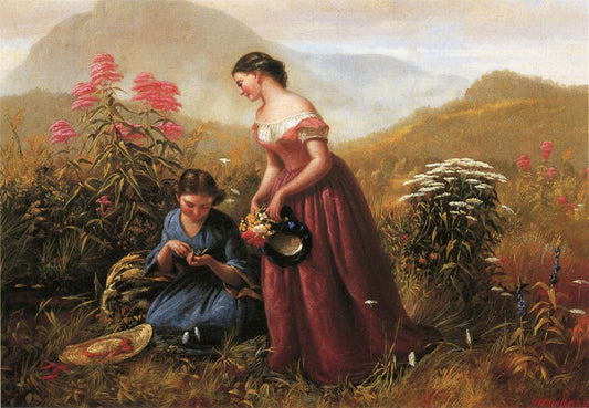 Gathering Wildflowers, vintage artwork by Jerome Thompson, A3 (16x12") Poster Print