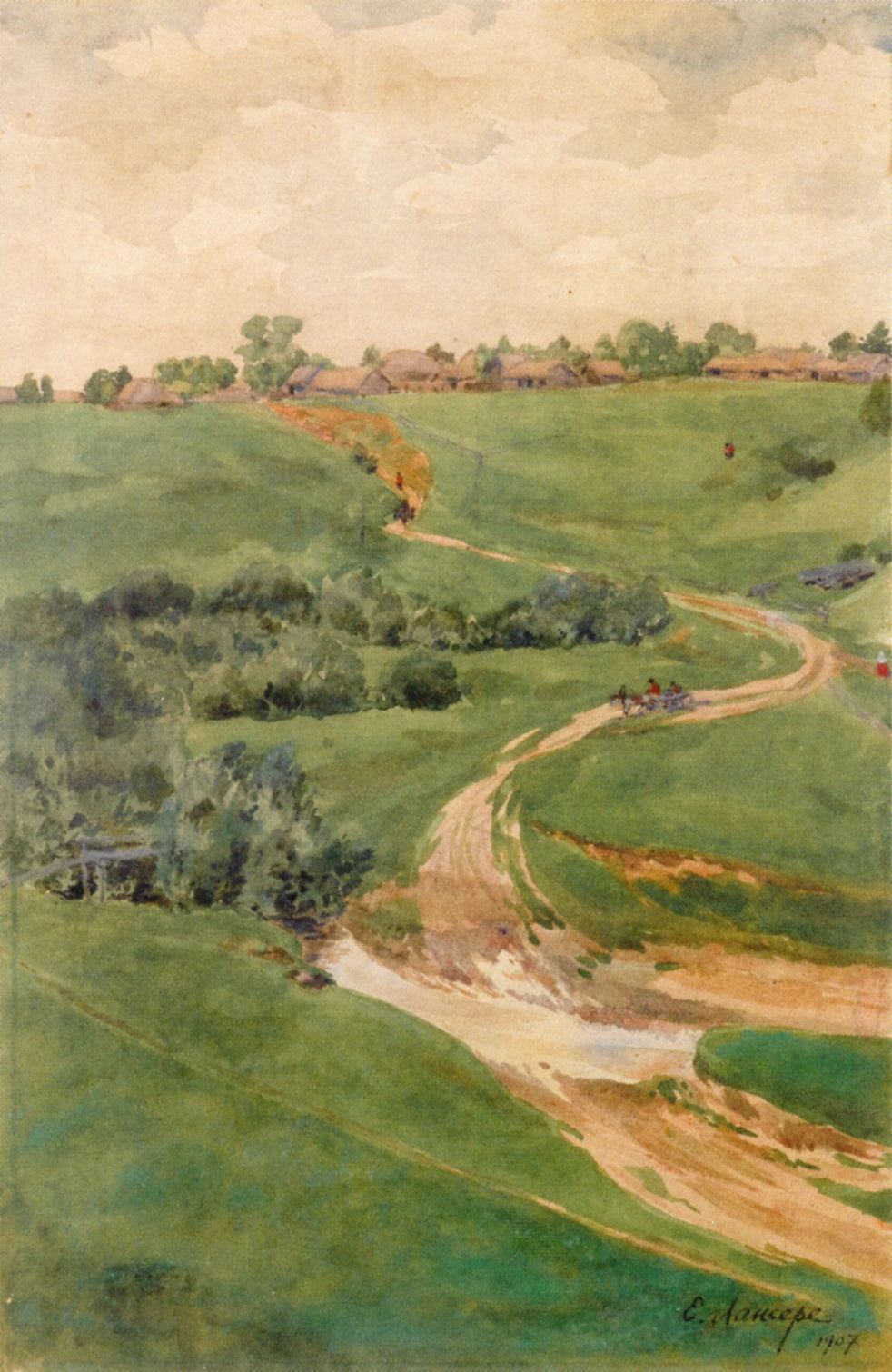 Russian Village, vintage artwork by Evgeny Lanceray, 12x8" (A4) Poster