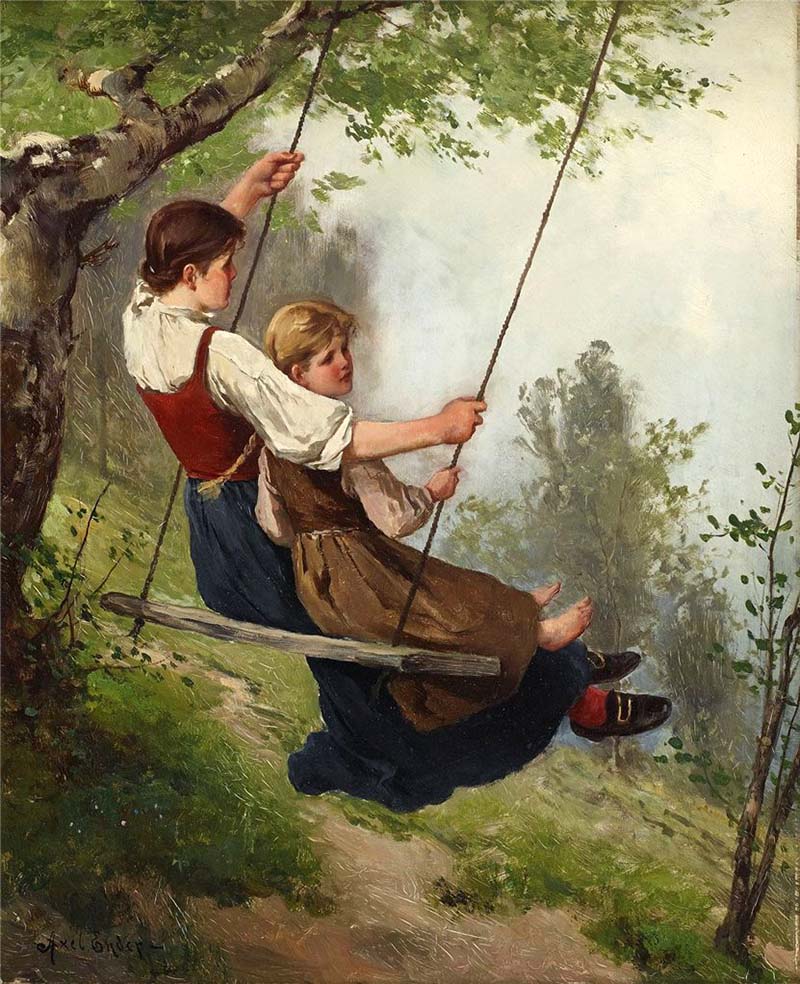 Girls Swinging by Axel Hjalmar Ender,A3(16x12")Poster
