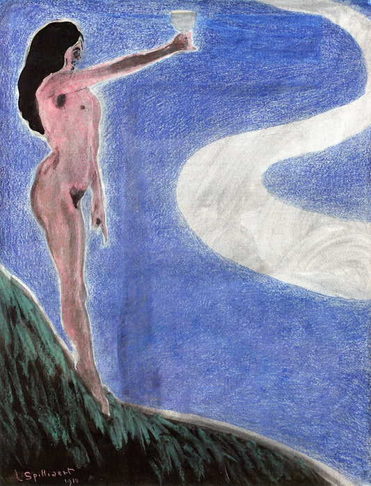 Nude Holding a Cup, vintage artwork by Leon Spilliaert, 12x8" (A4) Poster