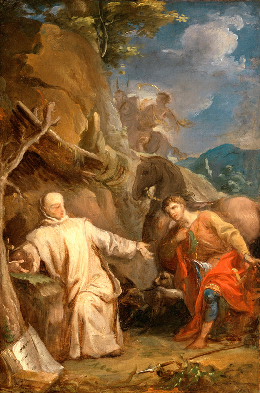 Saint Martin Sharing his Coat with a Beggar, vintage artwork by Louis Galloche, 12x8" (A4) Poster
