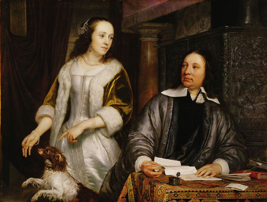 Portrait of Jan Hinlopen and Leonora Huydecoper, vintage artwork by Jacob Van Loo, 12x8" (A4) Poster