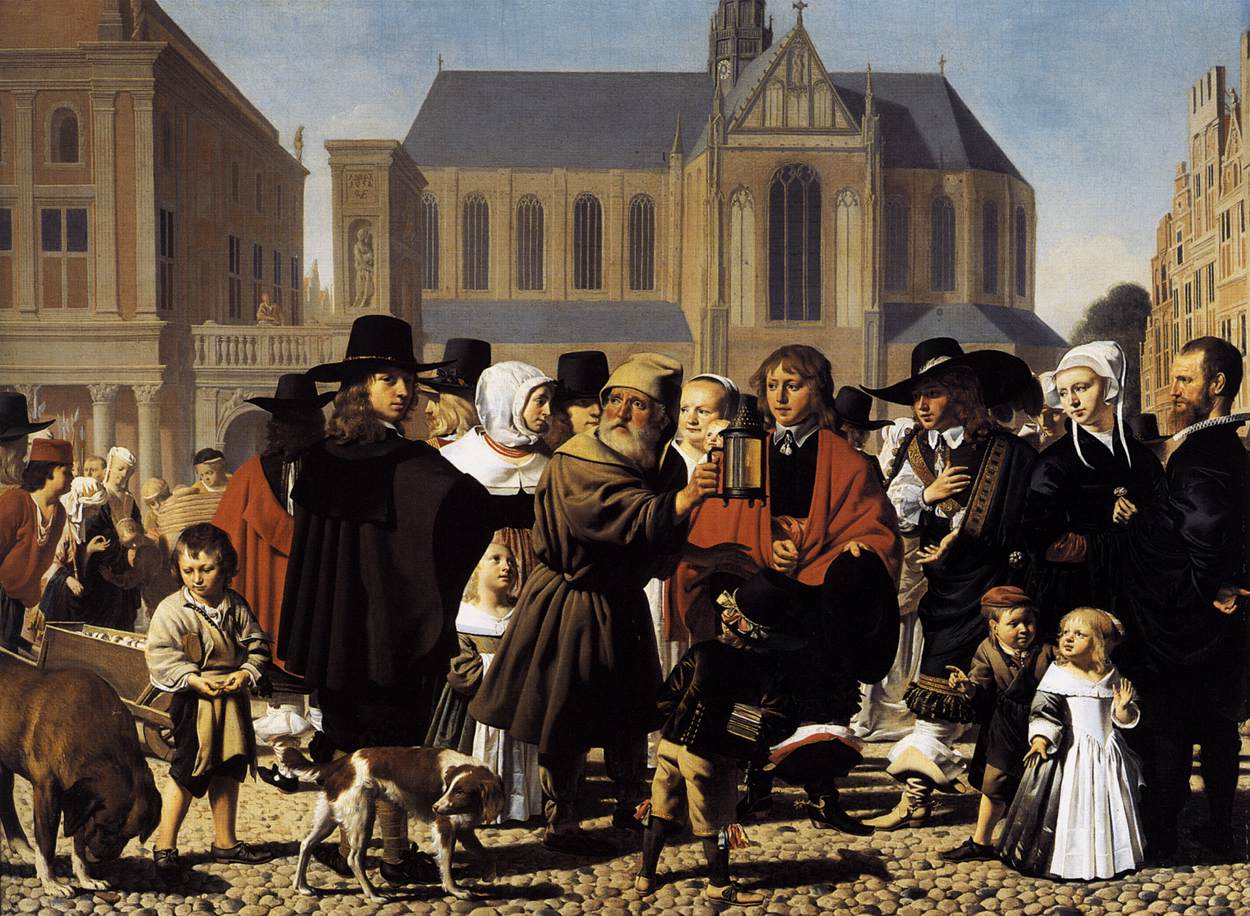 Diogenes Seeks a True Man, vintage artwork by Caesar van Everdingen, 12x8" (A4) Poster