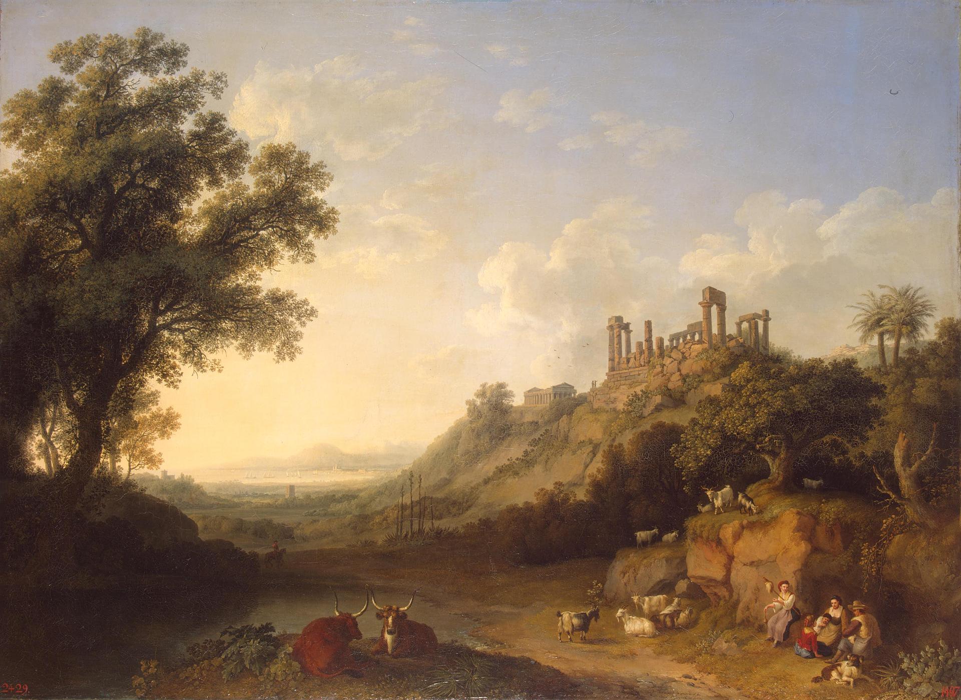 Temple Ruins in Sicily, vintage artwork by Jakob Philipp Hackert, 12x8" (A4) Poster