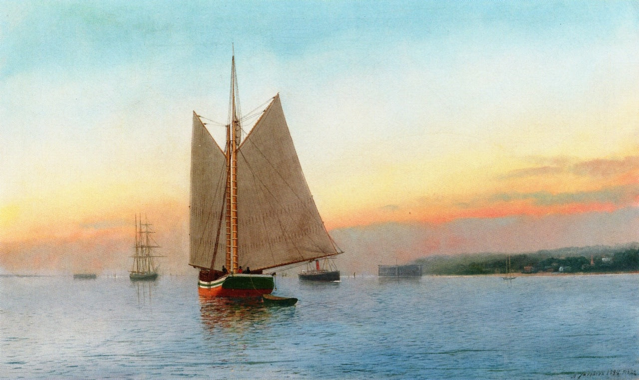 Lumber Schooner in New York's Lower Bay, vintage artwork by Antonio Jacobsen, 12x8" (A4) Poster