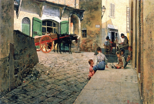 Contrada a Settignano, vintage artwork by Telemaco Signorini, 12x8" (A4) Poster